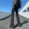Calça estilo vibe americana alta rua marca trendy calça cargo plissada design masculino slim fit visualmente emagrecedora levemente boca de sino calças empilhadas
