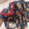 Pijama de Niña Oso a Cuadros Estilo Retro Conjunto de Cardigan con Encaje y Pantalones de Manga Larga Ropa de Casa para Estudiantes Primavera y Otoño