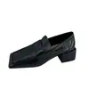 Novos Mocassins Quadrados com Salto Grosso, Sapatos Slip-On Ultraleves e Confortáveis para Mulheres, Adequados para Primavera e Verão 2025, Estilo Artístico e para o Dia a Dia