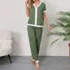 Conjunto de Loungewear Canelado Feminino, Design Soltinho, Estilo Simples Adequado para Trabalhadores em Home Office