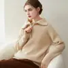 Suéter de punto para mujer, suave, hipoalergénico, cálido, de manga larga, con cuello, engrosado, medio cierre, 100% cachemira