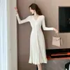 Comércio Exterior Roupas Femininas Foto Real Novo Estilo Francês Emagrecedor Cintura Franzida Decote V Vestido