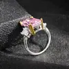 Anillo Exagerado de Lujo con Cristal Rosa Chapado en Oro de 18 Quilates Estilo Europeo y Americano, Anillo de Compromiso de Lujo r5235