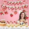 Tema de Fiesta de Cumpleaños de Fruta de Fresa de Verano Banderín Florido Banner Colgante Espiral Tarjeta para Pastel Inserto