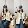Chaqueta negra de estilo coreano con tres rayas para mujer, nuevo modelo primavera y otoño 2026, chaqueta casual holgada retro de bloques de color con cuello alto