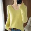 Suéter de Punto Holgado de Moda con Cuello en V para Mujer, Estilo Fino Otoño/Invierno, Elegante Camisa Base de Manga Larga Calada, Top de Abrigo a la Moda