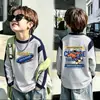 Camiseta de manga comprida para meninos, estilo primavera e outono, com mangas raglan, gola redonda, algodão puro, top básico versátil, camiseta moderna