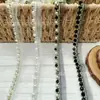 Ribete de Encaje Negro y Blanco de Malla de un Solo Lado con Pedrería y Perlas Grandes y Pequeñas, Accesorios Hechos a Mano para Bordes y Puños de Ropa DIY