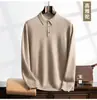 Suéter de Cachemira para Hombre Otoño/Invierno 2024 con Cuello Polo, Suéter de Punto Holgado para Negocios, Suéter de Lana de Color Sólido, Capa Base, Suéter de Punto Talla Grande
