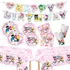 Conjunto de decoração de mesa para festa de aniversário com tema Sanrio transfronteiriço com pratos de papel, guardanapos de papel e toalha de mesa Hello Kitty