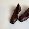 Versão em Pele de Ovelha~Sapatos Mary Jane de Salto Grosso Estilo Francês com Bico Quadrado, Adequados para Combinar com Saias, Sapatos Pequenos de Couro com Uma Tira Única, Sapatos Singles Retrô