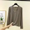 Nova Camiseta Básica Modal de Gola Redonda e Manga Longa para Primavera e Outono, Top Feminino com Temperamento, Solto, Simples, Cor Sólida