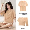 Pijama Curto de Manga Curta Cropped para Mulheres Verão Fino Algodão Puro com Bojos Roupas de Casa Podem Ser Usadas Fora do Conjunto Transfronteiriço 2025