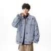 Chaqueta de Mezclilla Lavada con Bordado de Cachorro de Dibujos Animados para Hombres y Mujeres, Tendencia de Primavera Estilo Universitario Retro 2026 Chaqueta Fresca Holgada