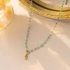 Colar Vintage de Contas de Arroz Turquesa Gotas d'Água Aço Titânio Feminino Luxo Leve Moda Nova Sensação de Alto Padrão Corrente de Clavícula Sobreposta