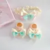 Conjunto de Meias e Faixa de Cabelo Infantil Estilo Coreano Faixa de Cabeça com Laço Europeia e Americana Caixa de Presente Lua Cheia para Bebê Recém-Nascido