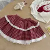 FHW Conjunto Infantil Otoño Nuevo Estilo Niña Dulce Caperucita Roja Manga Larga Top Falda a Cuadros Conjunto de Dos Piezas