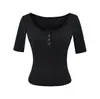 2629-Camiseta de Moda Estilo Europeo y Americano con Cuello en U y Mangas Cortas para Mujer, Nuevo Estilo Primavera y Verano 2026, Top Base Sexy Adelgazante