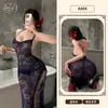 Estilo Hermana Naranja Cuello Halter Delgado Transparente Hueco Tira Cuello Halter Lencería Sexy con Cadenas y Abertura Alta A924