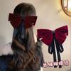 Horquilla de pelo con lazo extragrande de terciopelo rojo retro francés, estilo princesa, con clip de resorte para la parte trasera, para otoño e invierno, nueva prenda para mujer.