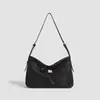 Bolso de Hombro Hobo Minimalista de Gamuza Negro Clásico Cierre de Nudo Dorado Vintage Cruzado Relajado para el Día a Día