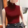 Colete de Malha sem Mangas com Gola Alta Novo Outono 2026 para Mulheres, Camiseta Base Slim-Fit, Fabricante de Tops Vermelhos