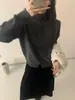 Jaqueta Cardigan de Tricô com Botão Quadrado e Gola Meia Altura Estilo Coreano Slim Fit Versátil 2026 Outono e Inverno Novo Top Suéter para Mulheres
