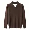 Suéter de Punto de Manga Larga para Hombre con Cuello de Gaviota, Suéter de Jacquard Suelto de Moda Estilo Coreano Tendencia, Nueva Camisa Básica Otoño/Invierno para Hombre