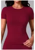 Camiseta Deportiva de Manga Corta de Color Sólido de Doble Cara Cepillada Ajustada Yize Transfronteriza para Deporte Running Fitness Yoga Top Mujer