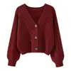 2026 Suéter de Punto Trenzado Versátil de Cuello en V Estilo Simple para Mujer, Cardigan de Punto Grueso Estilo Perezoso para Otoño e Invierno, Abrigo Corto Superior