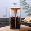 Pote Hermético de Vidro Borossilicato Personalizado Pote Quadrado para Armazenamento com Colher Grãos de Café Grãos Frascos para Armazenamento de Temperos Pote para Chá