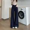 Jeans Azules de Mezclilla Pierna Ancha 2025 Nuevo Estilo Populares de Este Año Cintura Alta Elásticos Ajustados Rectos para Mujer