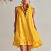 Vestido de Playa de Color Sólido Atmosférico Estilo Europeo y Americano Transfronterizo 2026 Marca Independiente Vestido de Encaje sin Mangas para Vacaciones para Mujer
