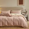 Otoño e Invierno Nuevo Juego de Cama de Cuatro Piezas de Algodón Grueso Cepillado Clase A Juego de Cama de Tres Piezas de Algodón Puro Color Sólido Estampado Reactivo
