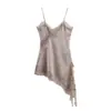 Zr Exportação Atacado Moda Feminina Estilo Europeu e Americano Costura de Renda Vestido de Alça Assimétrico 5919200