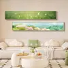 Pintura Decorativa para Sala de Estar Estilo Crema Francesa Ligera Flor y Pájaro Verde Banderín Estrecho Largo Colgante de Pared Mural de Alto Nivel