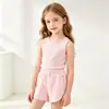Pantalones cortos deportivos infantiles con cordón, pantalones cortos holgados y casuales para niñas, disponibles en tallas pequeña, mediana y grande, color liso, tacto de algodón, adecuados para usar como ropa exterior, estilo transfronterizo