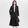 Terno Formal Preto para Entrevista com Saia Plissada para Mulheres, Novo Estilo de Outono, Jaqueta de Terno Profissional Estilo College de Alta Qualidade