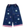 Jeans de Otoño para Niñas 2026 Nuevo Estilo de Moda Bordados de Dibujos Animados Cuadros Parche de Retazos Casuales Pantalones de Pierna Ancha para Niños Pequeños
