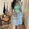 Camisola de Chica Sexy Verano Ombligo Expuesto Corto Estilo Chaqueta Sin Tirantes Hombro Diagonal Irregular Ajustado Top de Punto Europeo y Americano para Mujer