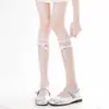 Calcetines de pantorrilla con lazo ribeteado de encaje, calcetines de malla blancos finos de verano estilo ballet, calcetines apilados JK Lolita japoneses