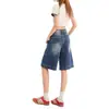 Jeans retro de cinco pontos de perna reta para mulheres, novo verão de 2026, corte solto, modelador, casual, shorts versáteis de perna larga de comprimento médio