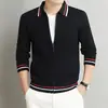 Suéter de Punto de Algodón para Hombre Otoño/Invierno 2026 con Solapa, Cardigan Exterior a Rayas de Moda y Versátil Cómodo Holgado