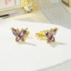 Pendientes de mariposa chapados en oro y cobre para mujer, joyería con microincrustaciones de circonita, insectos, pendientes pastorales naturales, 6 colores, venta al por mayor