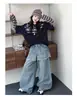 Conjunto de Primavera y Otoño para Niñas 2026: Top casual de estilo coreano con estampado de letras para chicas mayores combinado con jeans con volantes
