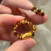 Anillo de Oro Arenado Retro con Ojo de Tigre Maillard Otoño e Invierno Anillo de Gato Baguette de Moda Anillo con Cuentas de Moda para Mujer