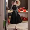 Nuevo Vestido Rojo Tostado 2026 para la Novia con Parche de Malla y Lentejuelas, Cuello Alto, Vestido de Longitud Media para Compromiso y Baile de Bienvenida