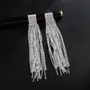 Venta Caliente Transfronteriza Pendientes Europeos y Americanos de Diamante con Doble Borla Moda Femenina Elegante Cadena de Garra de Pedrería Pendientes Largos E646