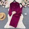 Vestido de suéter de punto de dos piezas nuevo de otoño, elegante suéter corto con cuello redondo y cuentas, chaleco de punto en la cintura 1