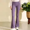 Conjunto de Yoga Moldeador para Mujer Primavera Otoño Encaje Cuello en V Manga Larga Pantalones de Cintura Alta Micro Acampanados Conjunto de Dos Piezas para Correr al Aire Libre Fitness